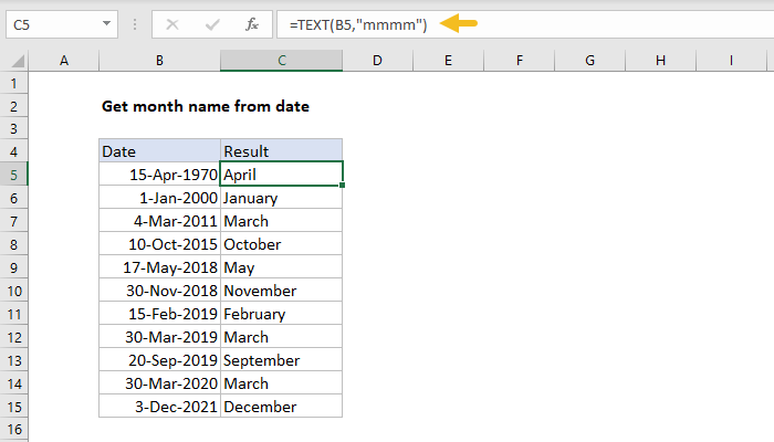 Excel Formula Get Month Name From Date Exceljet 7368
